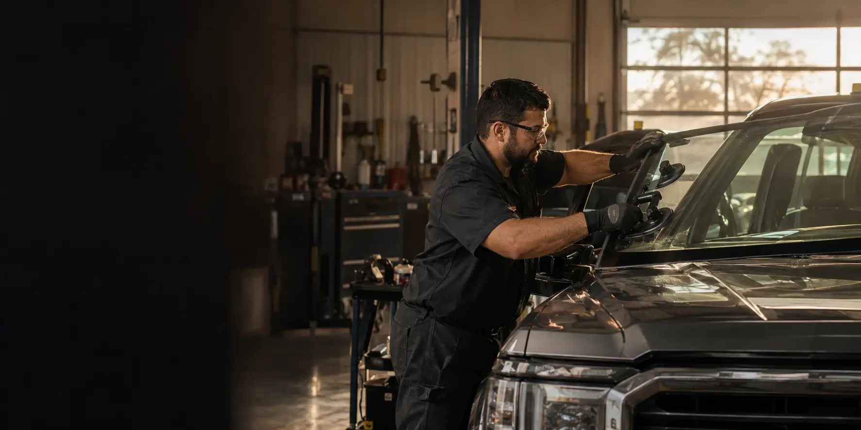 Auto glass technician installing a windshield in San Antonio